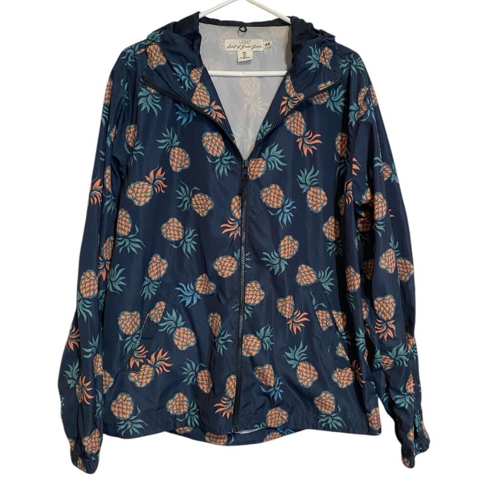H&M Pineapple Lightweight Hooded Rain Coat Jacket Zip-Up Windbreaker Large